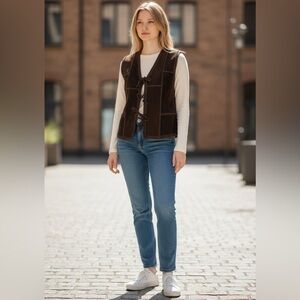 Modern Juniors Brown 100% Leather Suede Tie Front Western Vest Jacket M